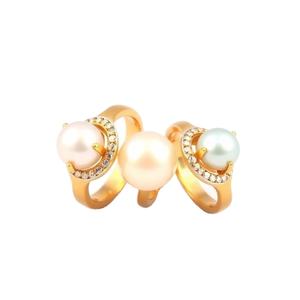 Anillo de perlas blancas de agua dulce, oro de 18 quilates y plata de ley elegante chapada en rodio para novia, joyería de boda para aniversario - Product Image 1