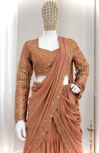 Hermoso Lehenga Saree Indio de Corte A, Ajustado y Listo para Usar, en Tela de Chifón con Cintura Natural, Ideal para Bodas y Fiestas de Diwali - Product Image 4