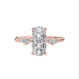 แหวนหมั้นเพชรทรงรีและทรงมาร์คีส์เพาะเลี้ยงในห้องปฏิบัติการ ทองคำขาว 18K สีเหลือง สีโรสโกลด์ ไร้สี ระดับความสะอาด VVS เครื่องประดับหรูหรา - Product Image 1