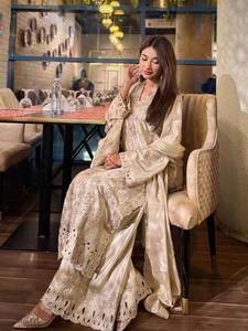 Conjunto de Top Largo y Pantalones Palazzo con Bordado de Cuentas y Encaje, Estilo Indio-Pakistaní, para Bodas y Fiestas - Product Image 5