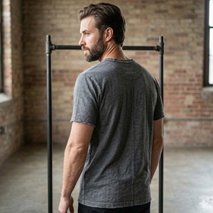 T-shirt Homme Personnalisé en Laine 100% Tricotée Coupe Slim, Bords Effilochés, Lavage Enzymatique, Style Vintage Sportif Streetwear, Ourlet Brut, Grammage Lourd - Product Image 2