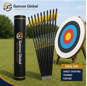 Flèches en fibre de carbone Ganvox Global avec pointe en acier et plumes en plastique, équipement de chasse et de tir à l'arc pour arc recurve, différentes longueurs - Product Image 4