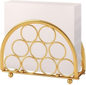 Wholesale Luxury Gold Metal Napkin Holder with Solid Wooden Base Flat Square Tissue <b>Stand</b> Outdoor <b>Weighted</b> Arm Tissue Dispenser - Product Image 5