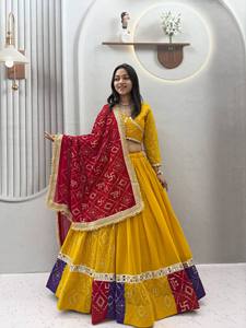 Ensemble Lehenga Choli brodé pour femmes avec dupatta, bordure florale, robe traditionnelle pour mariage, fête, Lehenga Choli indien - Product Image 5