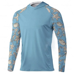 T-shirt à capuche à manches longues pour homme, blanc, imprimé vie marine, anti-humidité, ajusté, en polyester, haut de sport d'été - Product Image 3