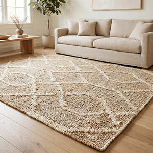 Tapis d'appoint en jute tissé à la main, motif losanges inspiré du style berbère, 9' x 12', pour salon, style scandinave, organique, moderne et luxe discret - Product Image 2