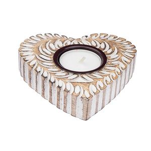 Heart Shape Wooden <b>Tea</b> Light Holder With Embossed Leaf Pattern Rustic Home Decoration Valentin Day Gift - Product Image 1