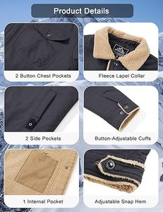 Mens Button Front <b>Jacket</b> Faux Shearling Collar Casual <b>Winter</b> Style - Product Image 3
