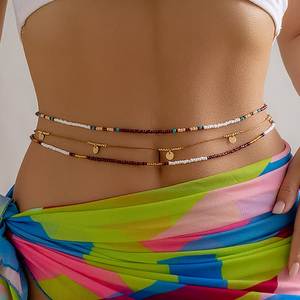 Chaîne de taille artisanale en perles de verre superposées avec breloque disque doré, bijou de ventre, fournisseur en gros, ornement de corps pour bikini d'été - Product Image 1
