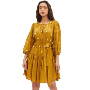 100% Polyester Women Clothing Dress Summer Vintage O-neck Slim Full Sleeves Tie <b>String</b> Neck Hem Lace Causal Short Dresses - Product Image 1