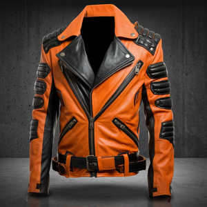 Blouson de motard en cuir pour homme, en cuir de vache, imperméable, respirant, avec fermeture éclair et ceinture à la taille, pour l'hiver - Product Image 5
