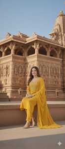 Conjunto de Salwar Kameez Kurta de Rayón Verde Bordado, Estilo Indio-Pakistaní, Vestido Étnico para Mujer, Casual, Materiales Reciclados, para Todas las Temporadas - Product Image 5