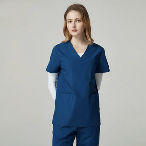 Blouse d'hôpital pour homme, col en V, violette, en coton et polyester tissé - Product Image 3