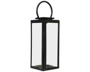 Handcrafted <b>black</b> metal <b>lantern</b> square base pyramid top curved handle candle holder outdoor indoor lighting rustic vintage style - Product Image 4