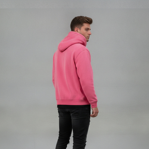 เสื้อฮู้ดดี้ผู้ชายสีชมพูสดแบบสั่งทำพิเศษ ประดับหมุดและคริสตัล สไตล์สตรีทแวร์ขาดๆ แบบโอเวอร์ไซส์ ผ้าฟลีซสำหรับฤดูหนาว ลายพิมพ์ดิจิทัล - Product Image 2