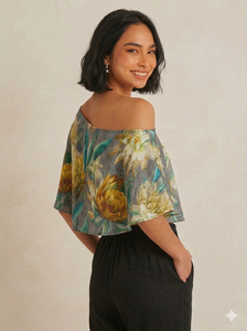 Yellow Stripe Floral Print One Shoulder Short Cotton Silk Sexy & Club <b>Top</b> - Product Image 3
