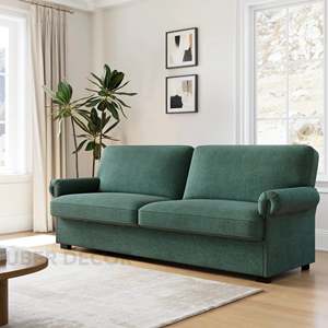 Santorini 71 Sofá DE LINO DE tres plazas Sofá tapizado con cojín extraíble y reposabrazos enrollado para sala de estar - Product Image 5