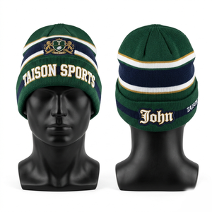 Bonnet de rugby en acrylique doux de haute qualité 320 GSM pour homme, rayé bleu ciel, marine et blanc, avec bordure et broderie personnalisée - Product Image 4