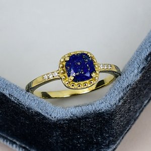 Yellow Gold Plated <b>Lapis</b> <b>Lazuli</b> Engagement <b>Ring</b> Solid 925 Sterling Silver Gemstone <b>Ring</b> Prong Setting <b>Rings</b> For Women - Product Image 1