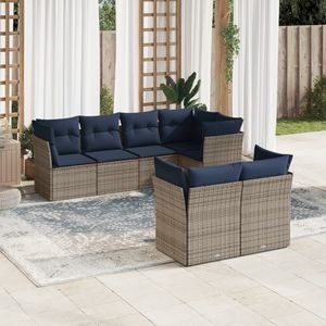 Juego de sofás de patio de ratán sintético gris de 7 piezas con cojines, muebles duraderos para exteriores - Product Image 1
