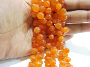 Natural Carnelian Tear <b>drop</b> Shape Briolette Faceted 6x9mm Gemstone Beads Strand 8 inches long - Product Image 4