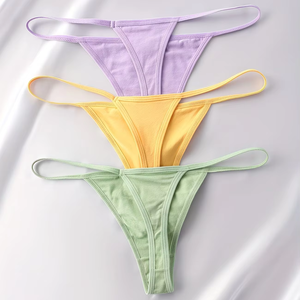 Women High-Waist Thong Panties Knitted Breathable Comfortable Traceless Yellow Green Light Purple Shorts - Product Image 1