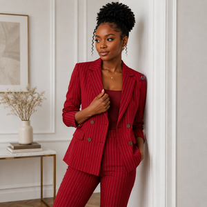 Vêtements grecs pour femmes, Delta Sigma Heritage Masonic Regalia, blazer rayé rouge à double boutonnage, manches longues, manteau pour femmes - Product Image 4