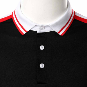Camisa de Manga Corta Negra para Hombre con Cuello con Ribete Rojo y Blanco, Tejido Casual, Transpirable, 100% Algodón, Diseño Sólido - Product Image 4