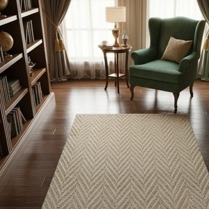 Alfombra de Yute Hecha a Mano de 6 pies x 4 pies, Tejida en Jacquard, Tejido Plano, Ecológica, Moderna, Antideslizante, Apta para Mascotas, Estilo Boho para el Hogar - Product Image 1