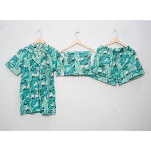 Conjunto de Pijama de 3 Piezas de Algodón Ligero de Alta Calidad para Mujer, Manga Corta, Secado Rápido, Transpirable, Ropa de Playa para Verano - Product Image 1