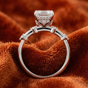 Asscher Cut Diamond Engagement Ring in 925 Sterling Silver – Vintage Inspired 5-<b>Stone</b> Band - Product Image 3
