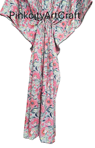 Vestido Kaftán Floral de Algodón, Hecho a Mano, con Estampado Flocado, Ecológico, Midi, Cuello en V, Informal, Apto para Embarazadas, Ropa de Estar por Casa, Regalo para Ella - Product Image 3