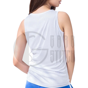Camiseta sin mangas de punto con cuello redondo para mujer, color blanco, transpirable, de poliéster, informal, para hacer ejercicio - Product Image 3