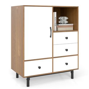 Credenza Moderna Stile Mid-Century con 4 Cassetti, Mobile Buffet Ecologico in Vetro Naturale per Sala da Pranzo e Soggiorno - Product Image 1