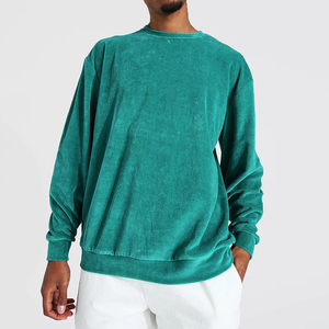 High Demand Custom Men Green <b>Velour</b> Crewneck <b>Sweatshirt</b> Oversized Velvet Drop Shoulder Blank Pullover Casual Autumn Wear - Product Image 1