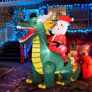 Decorazione Natalizia Gonfiabile da Esterno 2m, Babbo Natale a Cavallo su Dinosauro con 5 Luci LED, in Poliestere 210T, per Decorazioni da Giardino per le Festività - Product Image 4