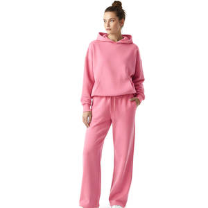 Ensemble de survêtement à capuche surdimensionné pour femmes, couleur unie, en coton, coupe ample, pantalon long avec cordon de serrage et poches latérales - Product Image 5