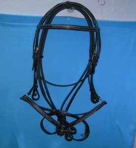Brida de cuero negra para caballo inglés con ceñuelo ajustable y juego de riendas, equipo de equitación, fabricante Kanpur India - Product Image 2