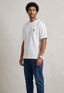 T-shirt gaufré à manches courtes pour homme, coupe classique, col rond, couleur unie, design épuré - Product Image 5