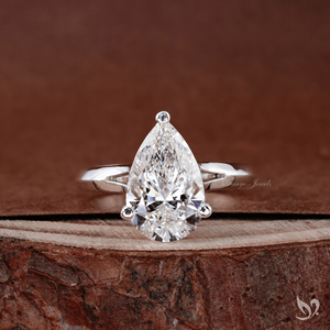 Anillo de Compromiso y Boda de Lujo con Diamante Cultivado en Laboratorio de 3 Quilates, Corte Pera, Certificado IGI, Solitario con Vástago Dividido en Oro Sólido de 10K - Product Image 1