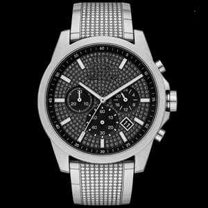 Reloj Cronógrafo de Plata con Diamantes, Esfera Negra con Pavé, Reloj de Lujo con Indicador de Fecha, Accesorio de Muñeca Premium, Diseño Impresionante - Product Image 1