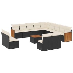 Ensemble de salon de jardin 14 pièces D0100XFTCTX en rotin PE noir avec pieds réglables, design contemporain et panneaux en teck - Product Image 4