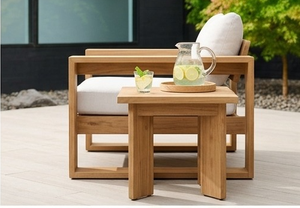 Chaise longue d'extérieur en teck massif résistant aux intempéries, finition naturelle, pour projets de villas de luxe et de patios. - Product Image 4