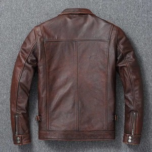 Blouson moto homme en cuir véritable marron imperméable, col rabattable, fermeture éclair, manches classiques, automne-hiver, style motard - Product Image 4
