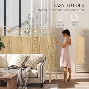 Divisorio Portatile a 8 Pannelli in Fibra Ondulata Traslucida, Design Tradizionale per Casa e Ufficio, Stile Naturale - Product Image 4