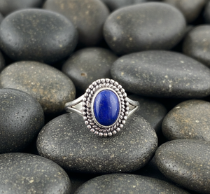 Anillo Clásico de Plata de Ley 925 para Mujer con Lapislázuli en Engaste de Bisel, Oxidado, Sin Níquel, Sin Plomo, para Fiesta - Product Image 3