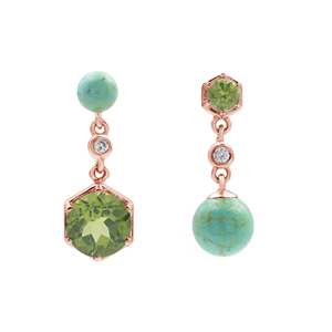 Pendientes Finos Bohemia de Plata de Ley 925 con Turquesa y Peridoto en Engaste Hexagonal, Joyería Fina para Uso Diario de Mujer - Product Image 6