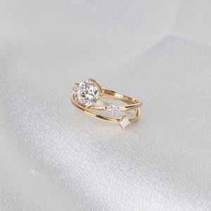 Anillo de banda curva con diamantes cultivados en laboratorio de doble banda y corte redondo para mujer, oro macizo de 14K, regalo moderno de compromiso para novia - Product Image 3