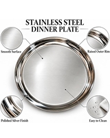 Assiette Ronde Élégante en Acier Inoxydable Écologique avec Finition Polie Brillante pour Maisons Modernes, Hôtels de Luxe, Restaurants et Banquets