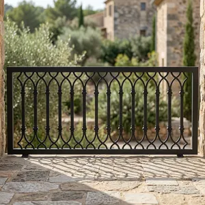 Barandilla Decorativa de Hierro Forjado Negro para Balcón con Diseño Geométrico Curvo, Barrera de Seguridad Resistente para Terraza de Casa o Villa - Product Image 1